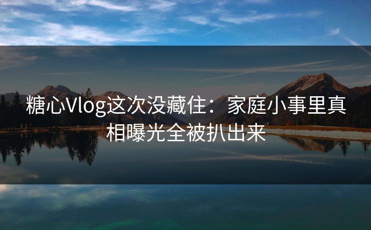 糖心Vlog这次没藏住：家庭小事里真相曝光全被扒出来